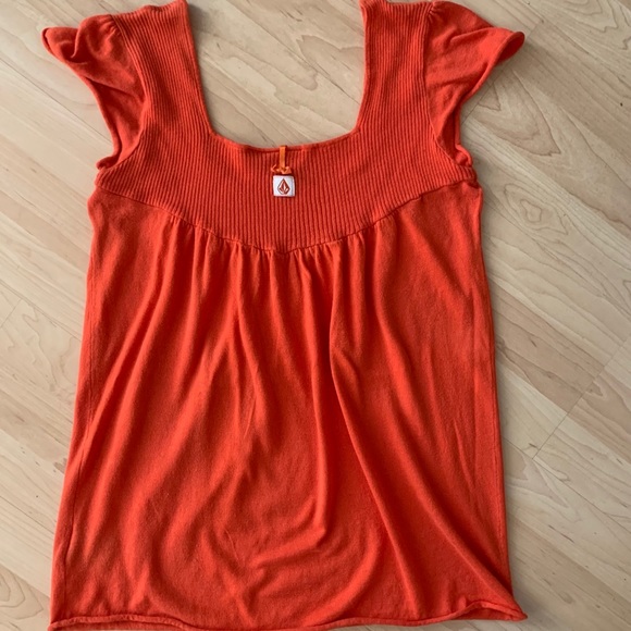 Volcom square neck orange knit babydoll top L - Picture 6 of 7
